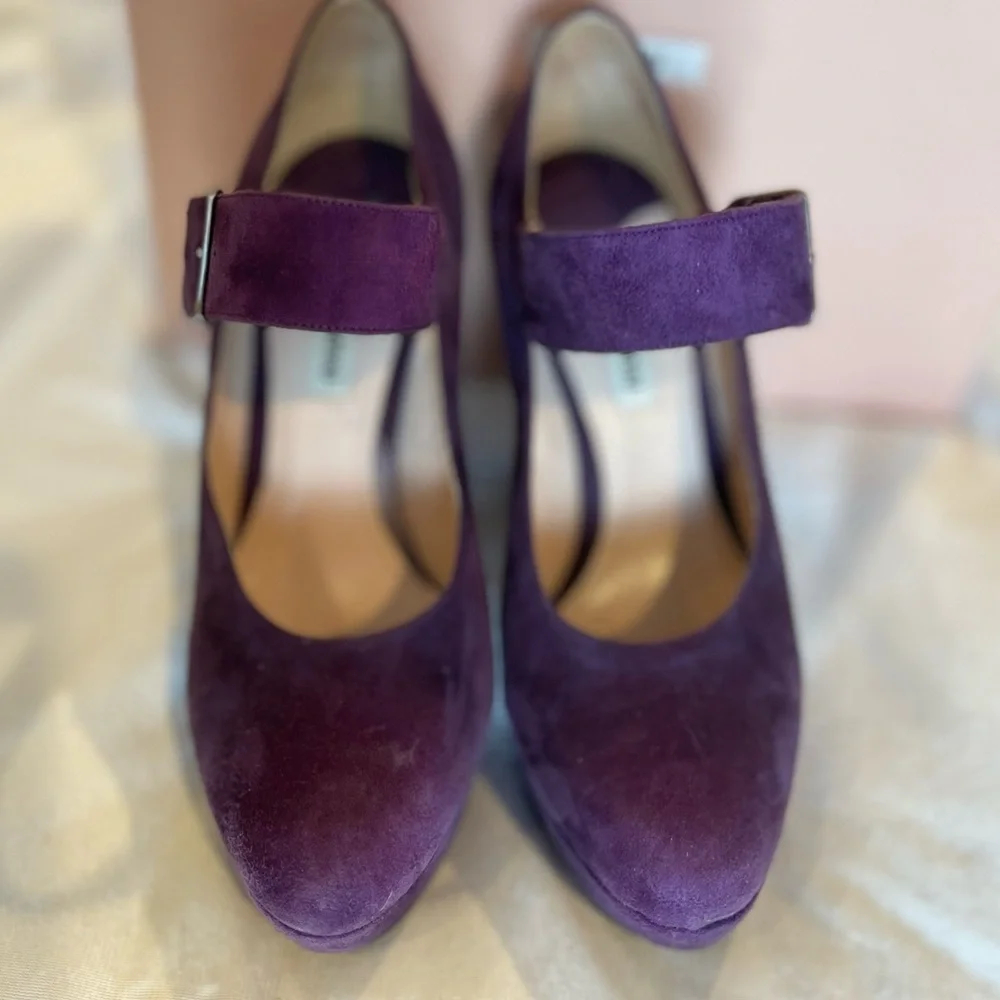 Miu Miu Purple Suede Mary Jane Heels Sz 37.5 - Picture 5 of 7